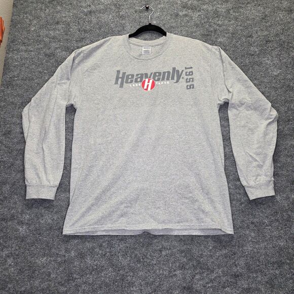 Heavenly Lake Tahoe Shirt Mens Large Gray Long Sleeve 1955 Ski Resort Graphic - Picture 1 of 8